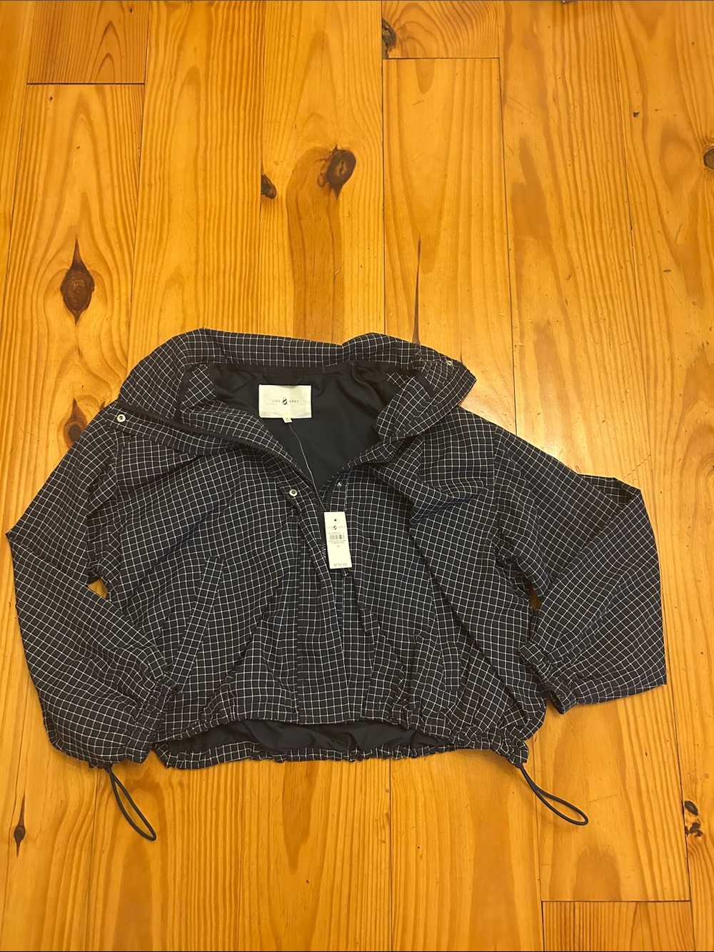 Women's Hooded Windowpane Utility Jacket - Navy by Lou & Grey